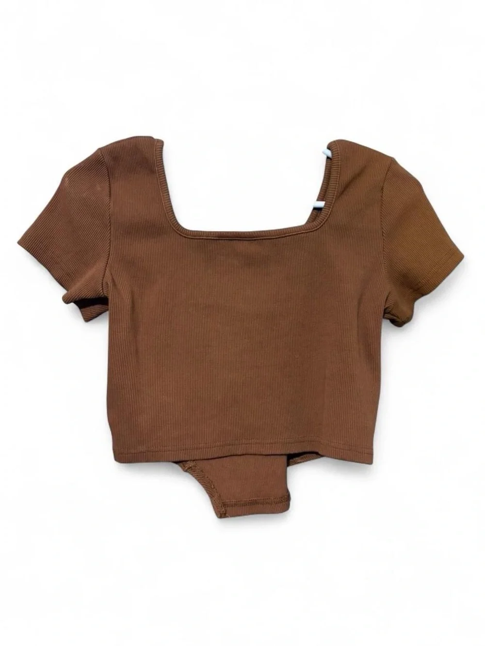 Women's Ragged Rust Ribbed Scoop Crop Top - Picture 3 of 6